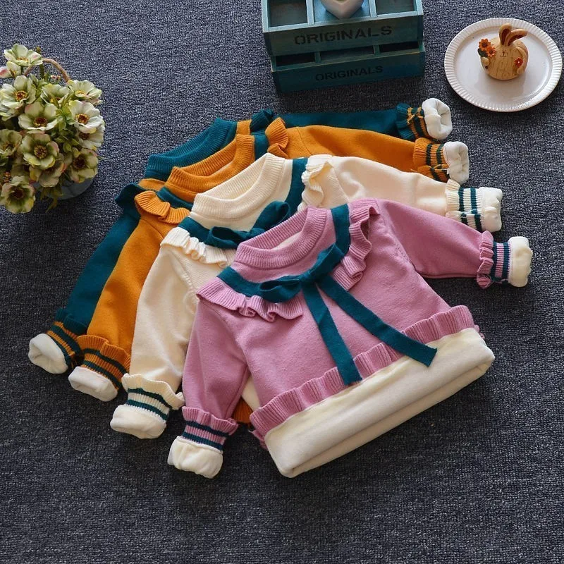 Autumn Winter Children's Clothes Baby Girls Knitted Thick Top Sweaters For Girls Big Kids Pullovers 1-3T