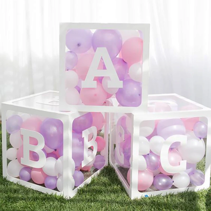 Caja de letras a-z de 30x30cm, globo relleno personalizado, cajas de letras  transparentes, decoración de boda, cumpleaños, baby shower, niños -  AliExpress