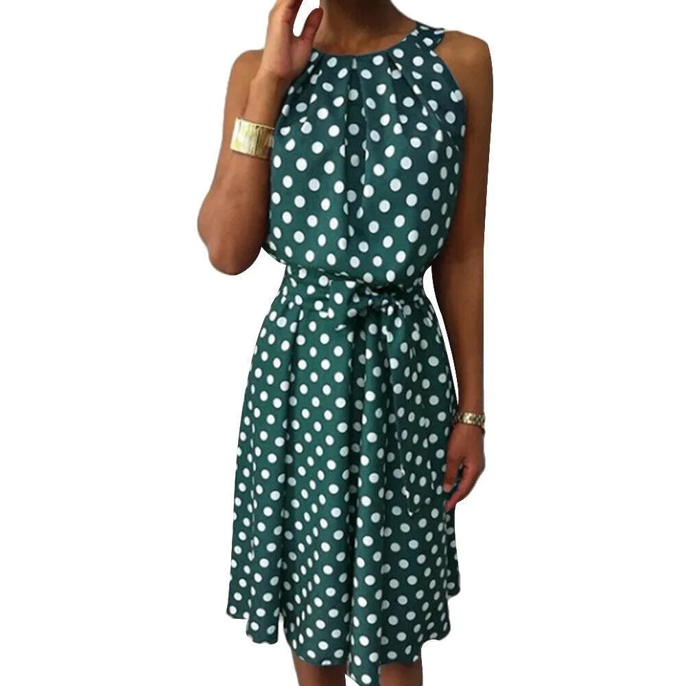 Halter Ruches Polka Dot Jurk Losse Mooie Vrouwen Off Shoulder Sexy Zomer Jurk Tank Zonnejurk Boho Strand Jurk Halter Ruches Polka Dot Jurk Losse Mooie Vrouwen Off Shoulder Sexy Zomer Jurk Tank Zonnejurk Boho Strand Jurk