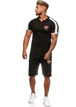 

The New Summer Breathable Men Hip Hop Ducati Car LOGO Fitness Muscle Patchwork Europe America Style Two-piece set Fast delivery