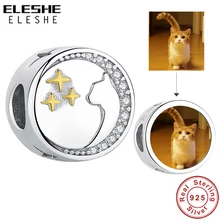 ELESHE, персонализированный, на заказ, фото, шарм, 925 пробы, серебряная киска, бусина "Кошка", подходит для оригинального браслета, сделай сам, для изготовления женских ювелирных изделий