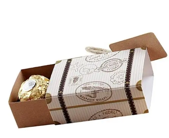 Миниатюрный чемодан коробка для конфет винтажная крафт бумага с бирками