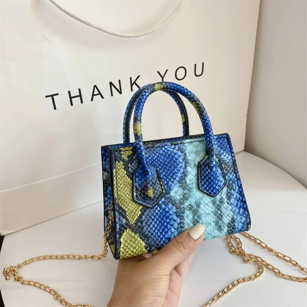 mujer bolso mujer monedero bolsos marca mujer lujo Bolso de piel sintética de serpiente para mujer, bandolera de hombro con cadena, Color de contraste, 2021| AliExpress