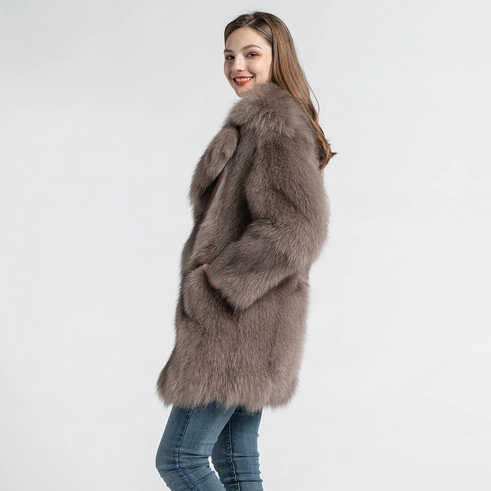 Зимнее теплое длинное пальто из натурального меха, женская модная куртка из лисьего меха, верхняя одежда из натурального меха S7568