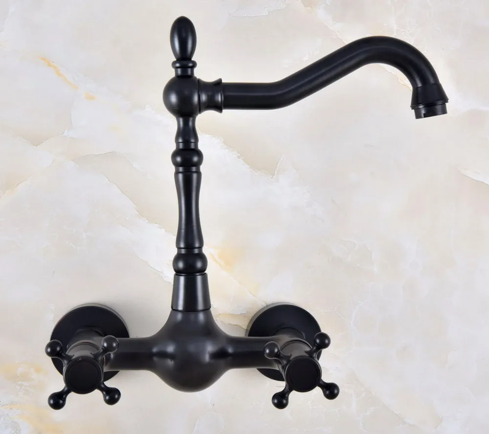 Black Oil Rubbed Bronze Bathroom Kitchen Sink Faucet Mixer Tap Swivel Spout Wall Mounted Two Handles Mnf849 Basin Faucets Aliexpress