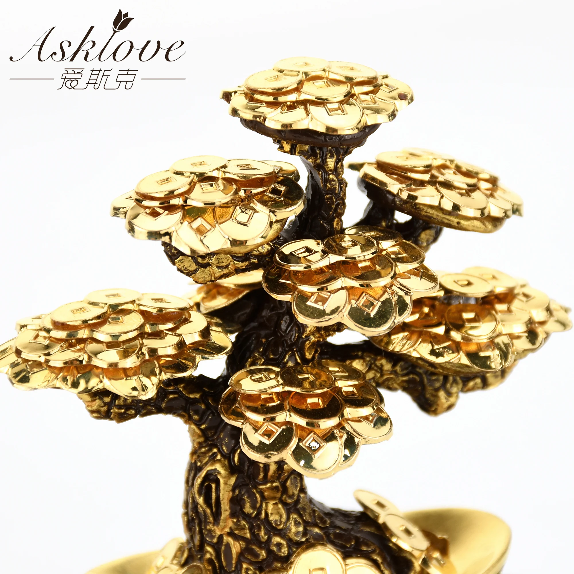 Feng Shui Fortune tree Gold Foil Money Tree Bonsai Office Tabletop Lucky Wealth Ornaments Gifts Home Decoration with Gifts box