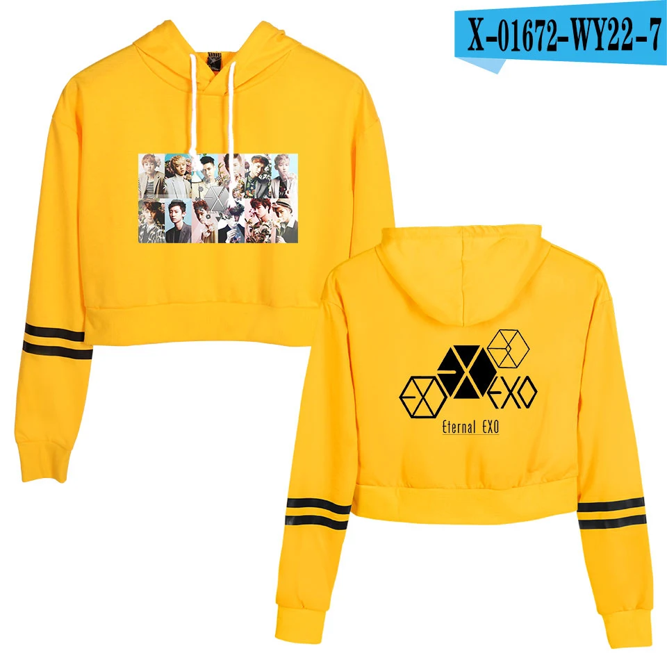 EXO Ablum одежда Kpop осенние женские толстовки Толстовка модная укороченная толстовка с капюшоном Dragon Ball Harajuku длинный рукав свободный пуловер - Цвет: yellow