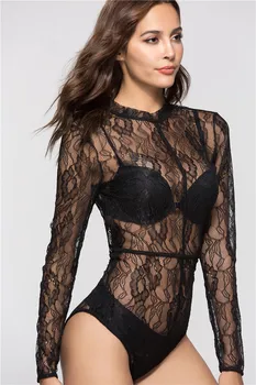 

Sexy cutout lace round neck long sleeve jumpsuit