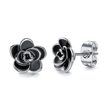 Huian Classic Camellia Flower Stud Earring Delicate Women Accessory Daily Wearing Party Earring with White/Black Flower Jewelry