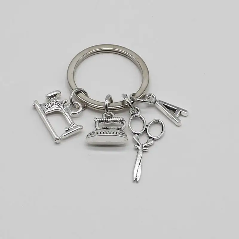 New fashion jewelry letter keychain, sewing machine keychain, ironing machine charm keychain, scissors keychain, clothing design