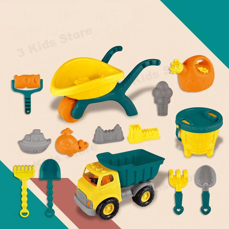 Children Beach Toys Baby Beach Game Toy Kit Sand Box Sand Table Sand Bucket Set Summer Toys for Beach Play Sand Water Play Cart 2