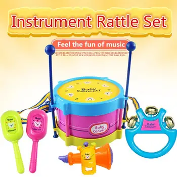 

5pcs/set Musical Toy Set Roll Drum Musical Instruments Band Kits Kids Early Educational Toy Gift Baby Grasp Hand Bell Music Toy