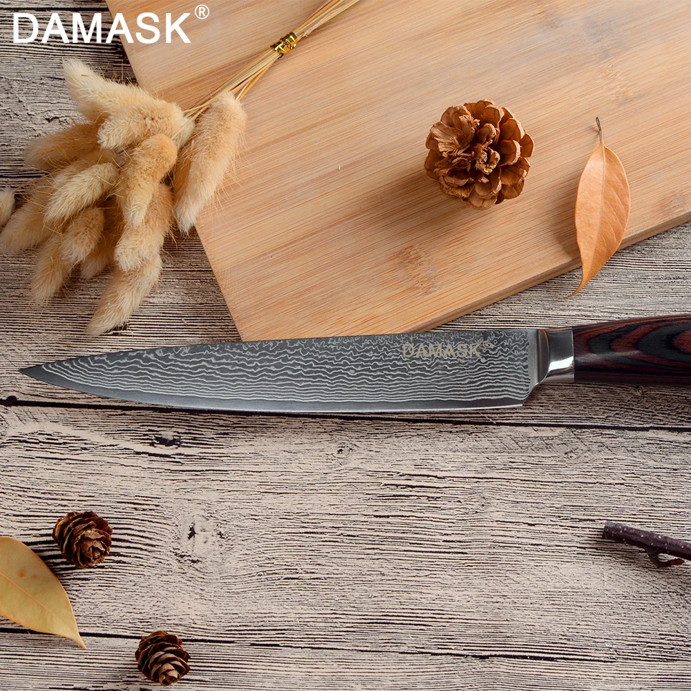 Damask " /7" дюймов нож шеф-повара Santoku кухонные ножи японский Дамаск VG10 стальная бритва острым лезвием инструменты для резки мяса G10 Ручка