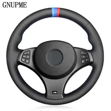 DIY Black Genuine Leather 3 COLOR STRIPES Hand-stitched Car Steering Wheel Cover for BMW X3(M Sport) E83 2005-2010