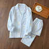 Fresh maple leaf pajama sets women 100% gauze cotton Japanese summer long sleeve casual sleepwear women simple pyjamas  ► Photo 3/6