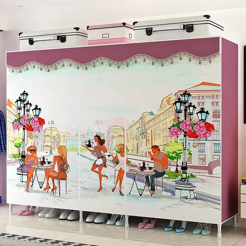 

M8 Cloth Closet Steel Frame Bold Reinforcement Simple Economic Double Assembly Cloth Wardrobe Simple Wardrobe