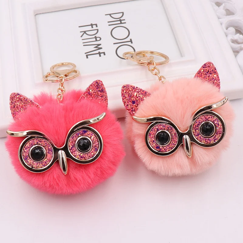 New Cute Girls Mini Plush Fur Owl Key Chain On Bag Female Fluffy Nighthawk  Keychain For Woman Car Trinket Wedding Party Toy Gift