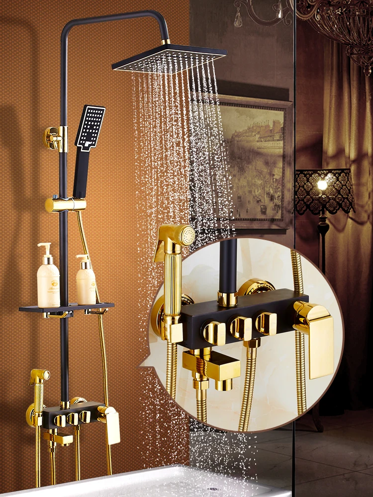 

Black shower set home copper shower head shower faucet