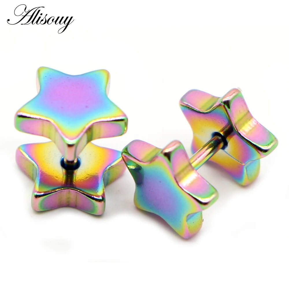 2pcs Unisex Stainless Steel Barbell Ear Stud Five-Pointed Star Earrings Screw Back Ear Piercing Body Jewelry