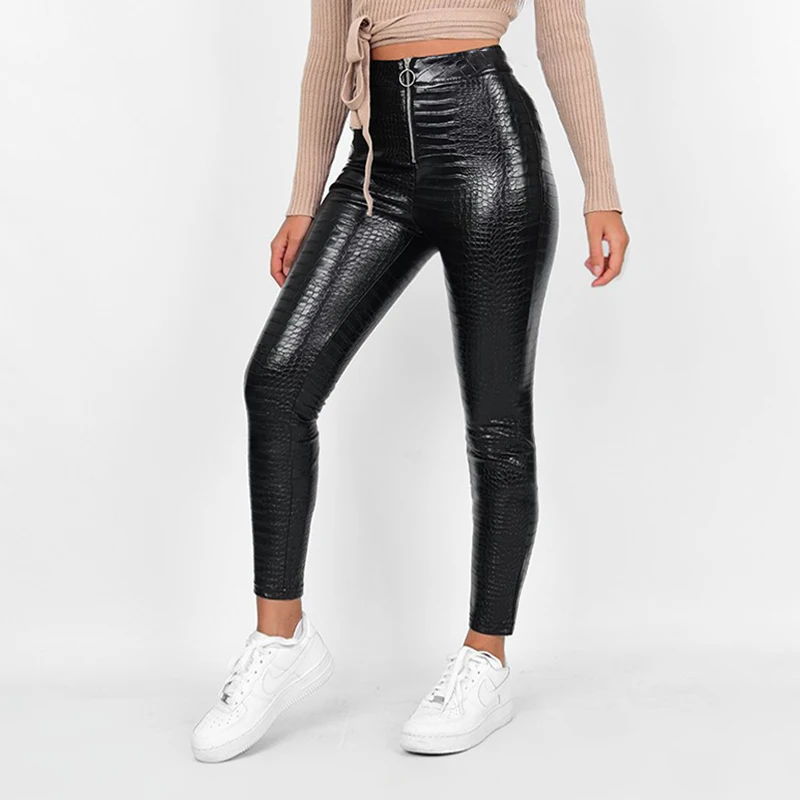 Pu Leather Women Leggings Fashion Crocodile Pattern Faux Leather Leggins Push Up Sexy High Waist Sport Pant Light fleece Trouser honeycomb leggings