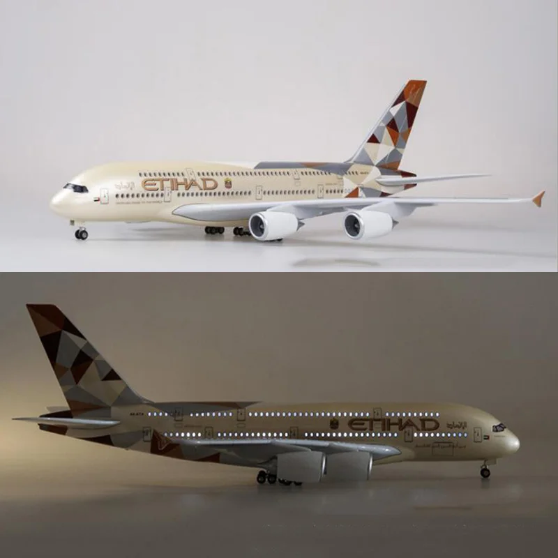 Коллекция 1/160 самолет Airbus A380 ETIHAD авиакомпания модель с светильник и колесная машина пластиковая Смола самолет для детей