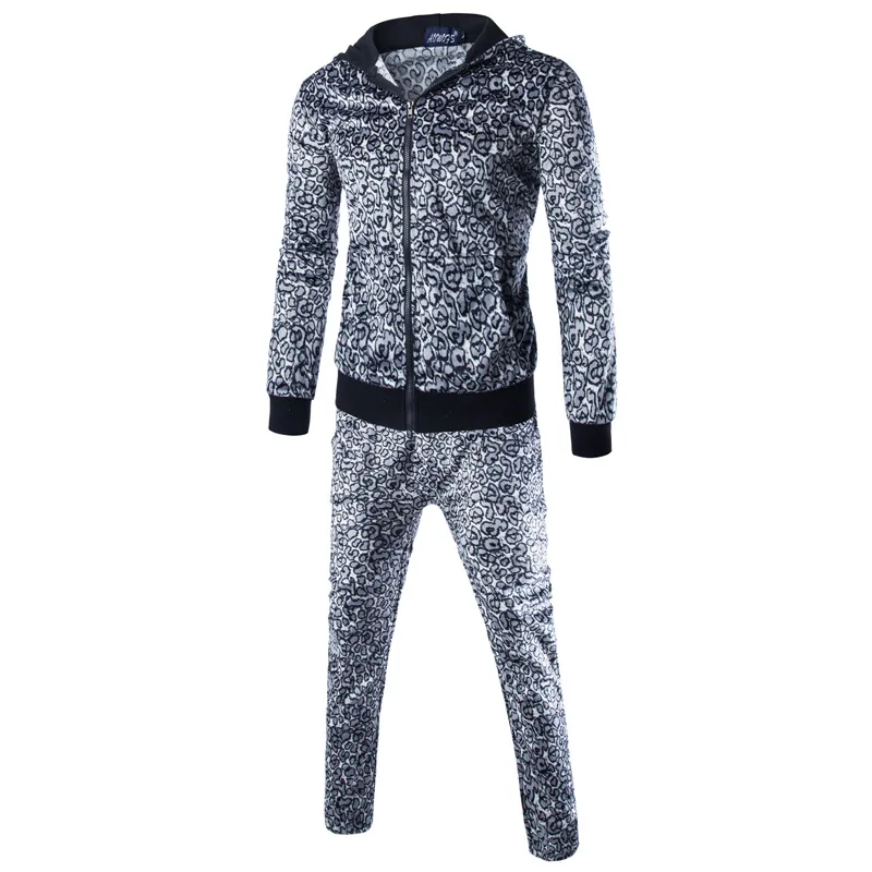 ZOGAA Leopard мужские комплекты, модный осенний весенний спортивный костюм, толстовка+ тренировочные брюки, Мужская одежда, комплекты из 2 предметов, тонкий спортивный костюм