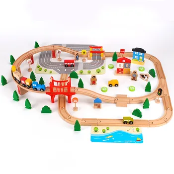 

92 Pcs Wooden Train Track Toy Children's Educational Track Toy Track Set Compatible with Wooden Train Track and Electric Car