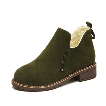 

Women Shoes Fashion Slip On Low Heel Sewing Flock Platform Ankle Boots Nice WoMen Casual Rome Style Black Shoes Woman