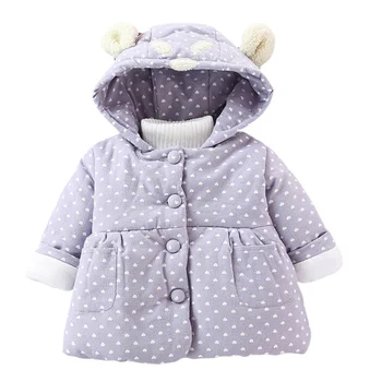 

Autumn Winter Casual Fashion Baby Cartoon Heart-Shaped Printing Long Sleeve Hooded Parkas Kids Outerwear