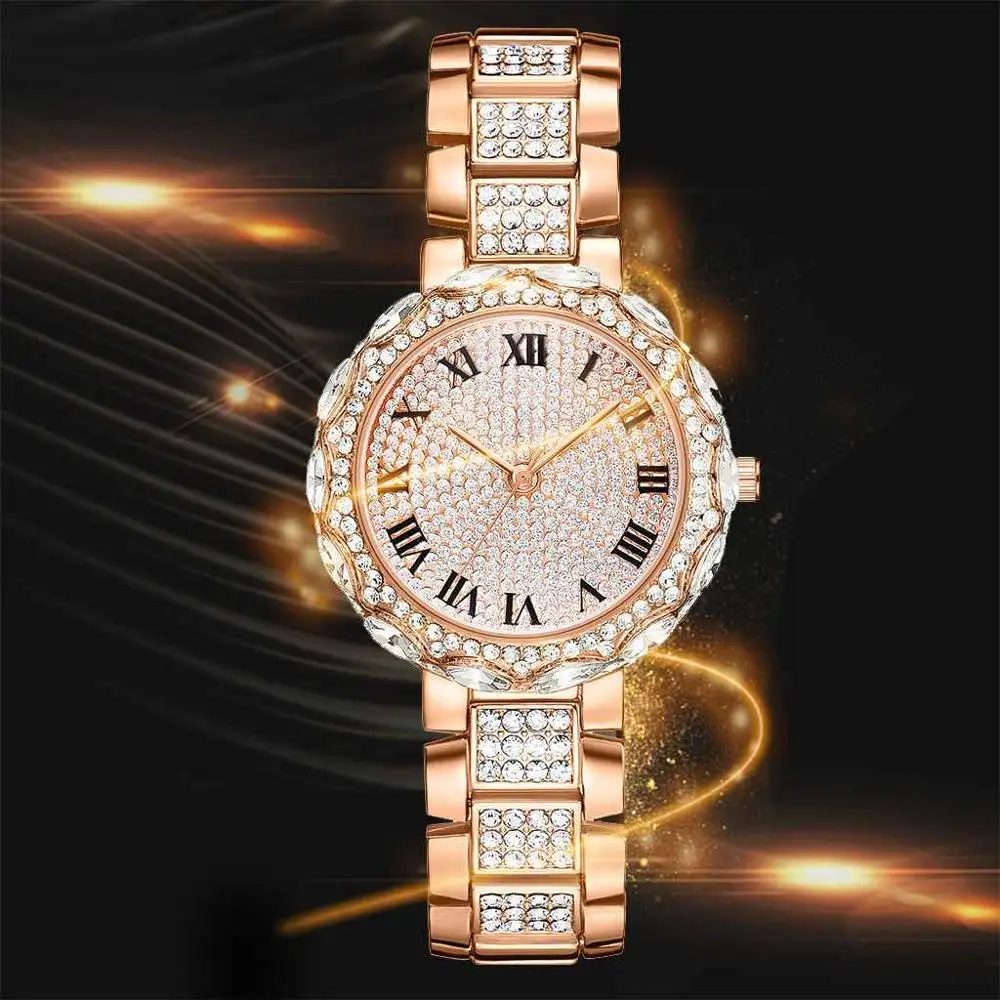 

Hot Sell Fashion Simple Dial Inlaid With Rhinestone Stainless Steel Watch Ladies Quartz Watch Women Clock Wristwatch Gift#W