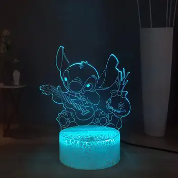 

Modern Lilo & Stitch Table Lamp Cute Stitch playing Guitar with doll LED Night Lamp Desk Lamp Lovely Bedside Lamp Kids Xmas Gift