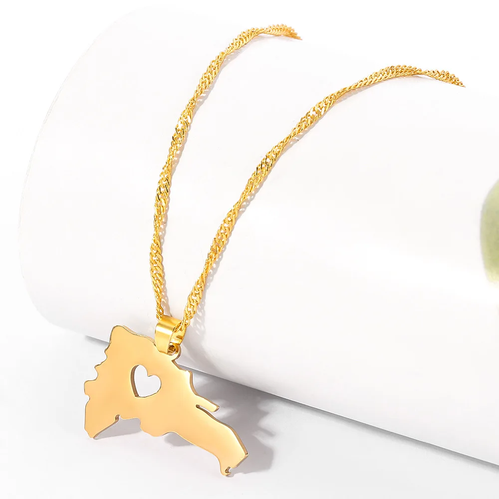 Ожерелье женское из нержавеющей стали с подвеской в виде карты Доминиканской