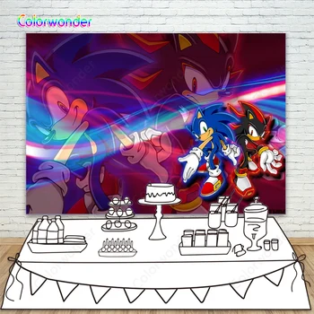 

Photo Backgrounds Sonic With Shadow The Hedgehog Backdrops Personalized Children Birthday Party Cake Table Decorations Banner