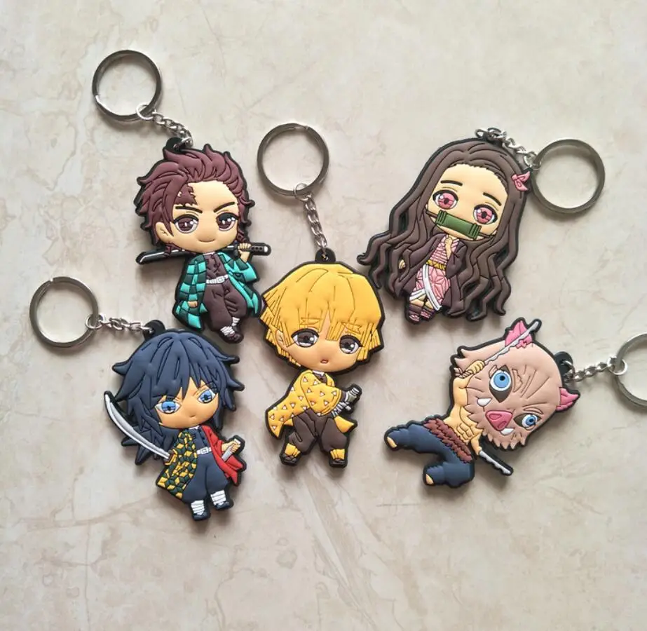 Anime Movie Demon Slayer Action Figures Kimetsu no Yaiba Kamado Nezuko Tanjirou Agatsuma Zenitsu Hashibira Inosuke PVC Keychains