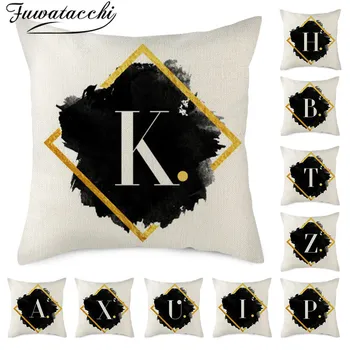

Fuwatacchi Pure Linen Cushion Cover Twenty Six Letters Pattern Pillow Cover for Home Chair Sofa Decorative Pillowcases 45x45cm