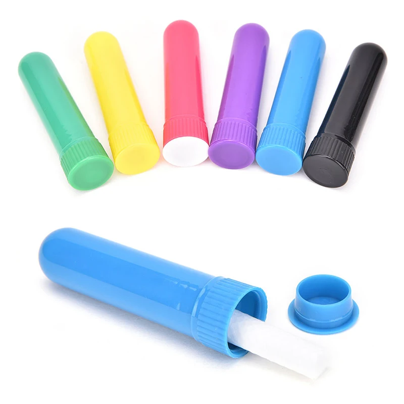 10Pcs/set Colored Plastic Blank Nasal Aromatherapy Inhalers Tubes Sticks With Wick 6.5cm x 1.7cm