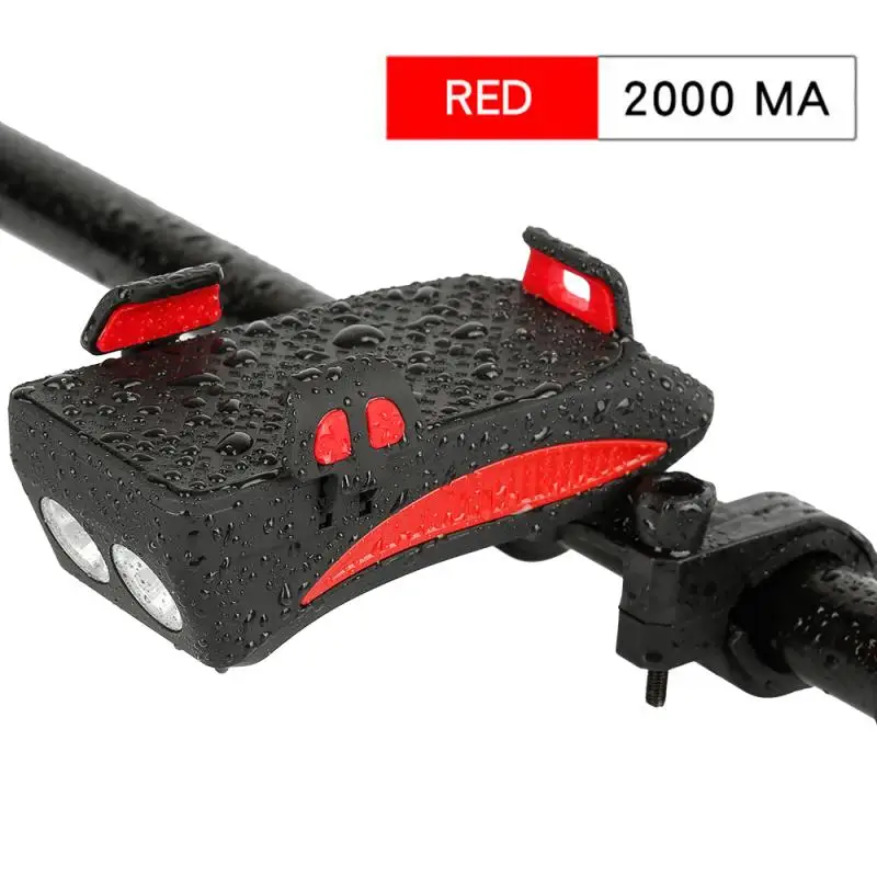 Red 2000mAh 4 в 1 велосипедный светильник флэш-светильник велосипедный сигнал руля держатель для телефона Велоспорт включая мобильную мощность 2000/4000 мАч для смартфона - Цвет: Red 2000mAh