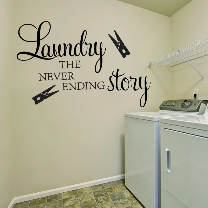 Laundry the never ending story  clothespin Wall Sticker Laudry Washroom Laundry Room Quote Wall Decal Vinyl Home Decor (1)