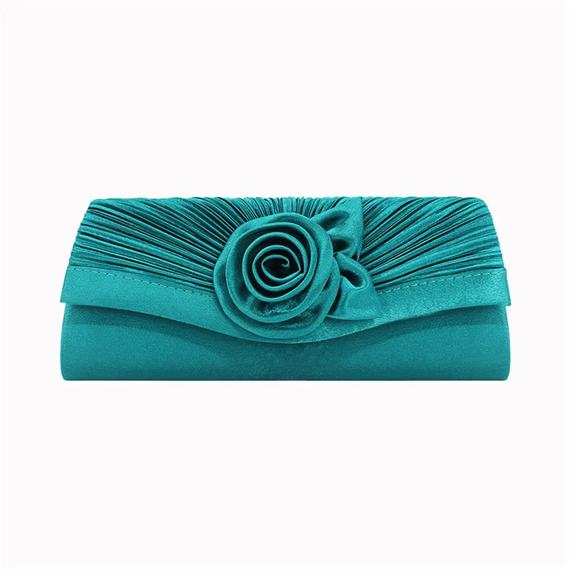 Luxy Moon Green Floral Satin Clutch Evening Bag Front View