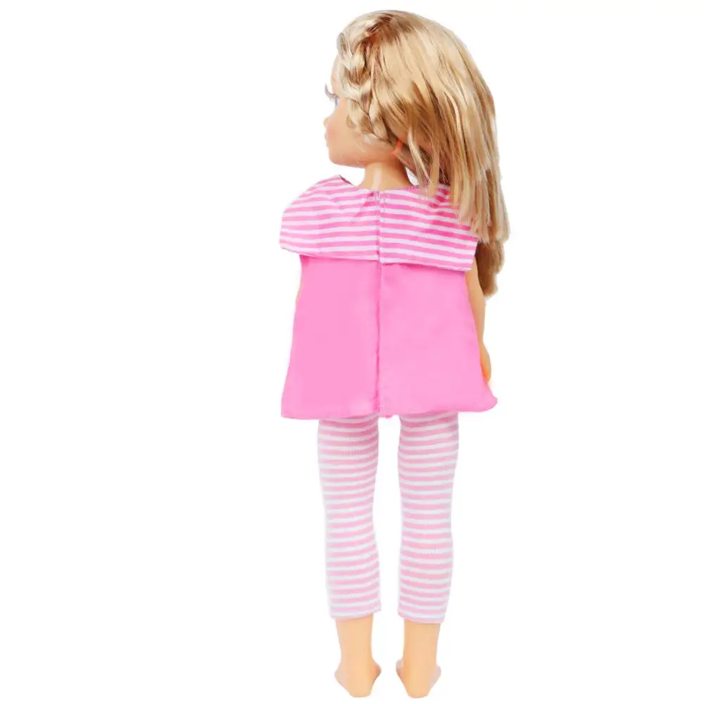 Cute Cartoon Bear Printing Pink Blouse Striped Tight Trousers Casual Wear Daily Outfit Clothes Accessories for Nancy Doll 16Inch