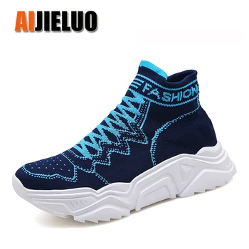 

2020 Knitted Upper Men's Fashion Sneakers High Top Casual Sport Shoes Men Outdoor Lightweight Slip On Sock Sneakers