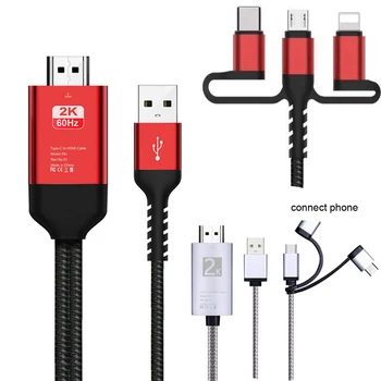 

Micro USB Type C Android iOS Phone HDMI Cable 3in1 Adapter 4K 2K Video for iPhone 11 Pro XS MAX XR Samsung S8 S9 S10 S20 to TV