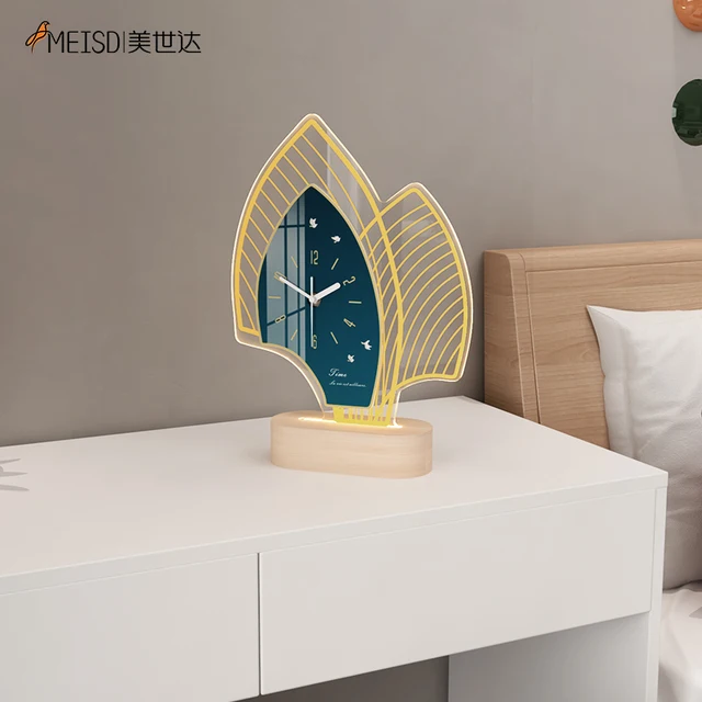 MEISD Creative Table Clock with Night Light Luxury Modern Design Desk Watch Home Decor Silent Horloge USB Cable Free Shipping 4