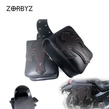 

2pcs Black Motorcycle Saddle Bags Faux Leather Side Tool Bag Luggage Bags for Harley