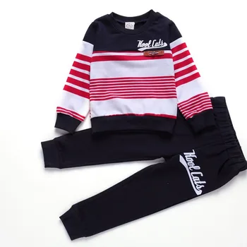 

Long-sleeved Cotton Casual Two-piece Autumn Winter Zipper Pullover Tops + Pants Boys Girls Striped Fashion Children's Suit