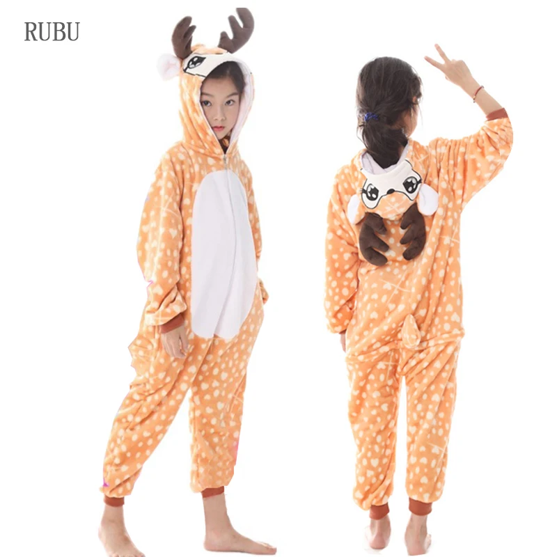 Deer Новая детская зимняя одежда для сна Kigurumi детские пижамы с единорогом и пандой комбинезоны с единорогом для маленьких мальчиков и девочек возрастом 4, 6, 8, 10, 12 лет - Цвет: Deer