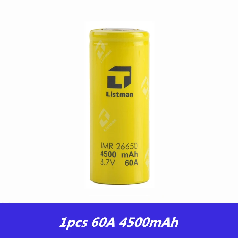 Listman 26650 батарея 3,7 V 60A 4500mAh перезаряжаемая литиевая батарея для бокс мод для электронных сигарет 26650 Vape батарея - Цвет: 1pcs Battery