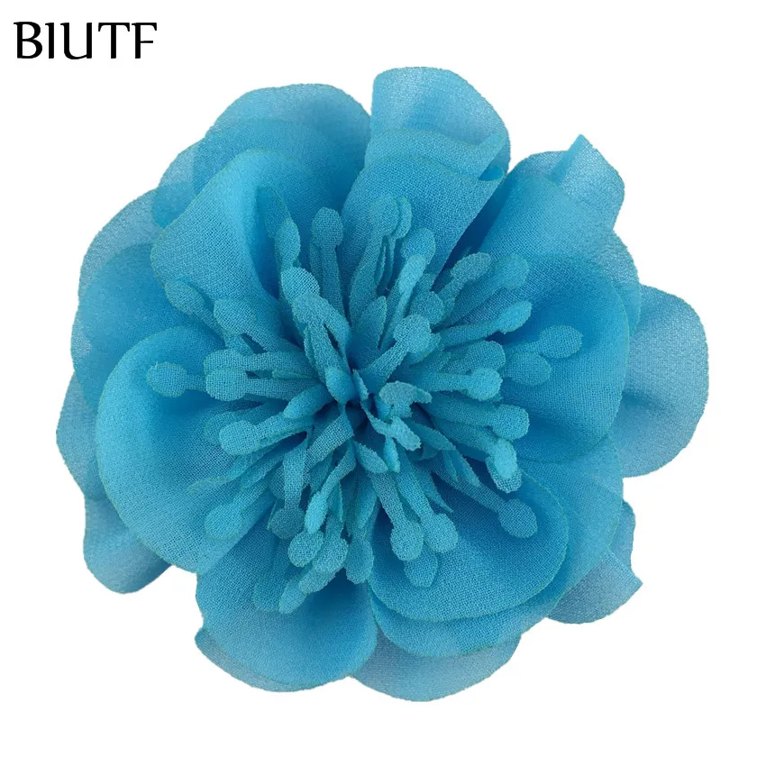 5pcs/lot 3.6'' Chiffon Flower with Stamen 9cm Bright color Headwear Flower Kids Lovely Hair Accessories TH298 - Цвет: 18-blue