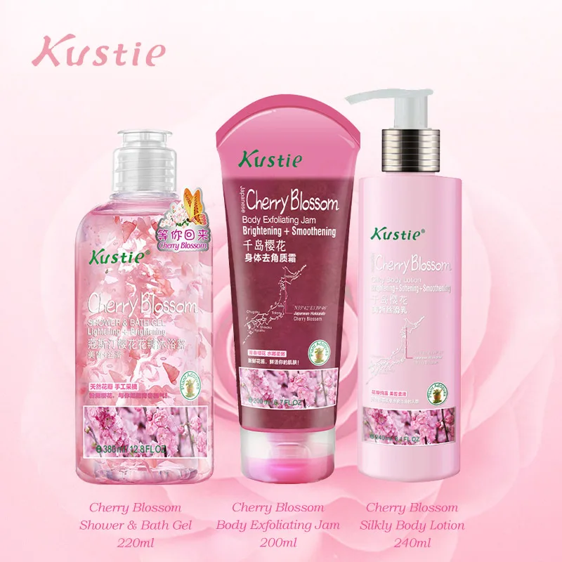 

Kustie Bath Set Shower Gel 220ml+ Body Scrub 200ml + Body Lotion 240ml Deep Cleaning Moisturizing Whitening Skin Care Sets