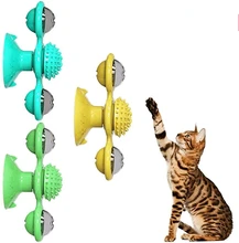 Brinquedo interativo do gato moinho de vento portátil scratch escova de cabelo grooming derramamento massagem ventosa catnip gatos puzzle treinamento brinquedo